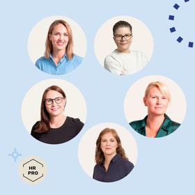 Kaisa Stigell, Soile Rissanen, Johanna Haapakorva, Hanna Liimatainen, Kati Mattinen HR-PRO -valmennuksen kouluttajina